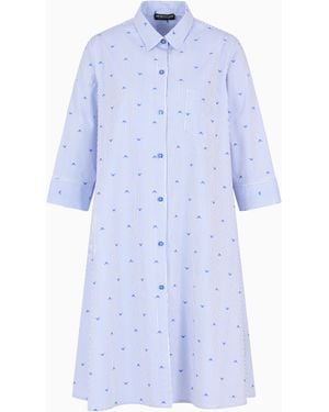 Emporio Armani Camicia Da Notte Con Motivo A Righe E Logo Eagle All Over - Blu
