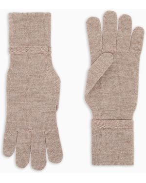 Emporio Armani Guantes En Punto De Lana Con Logotipo De La Firma Ea Bordado - Blanco