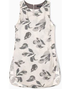 Emporio Armani Linen Top With A Chiné Flower Print And Concealed Back Zip - White