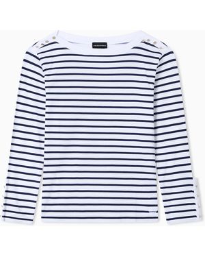 Emporio Armani Striped Modal Jersey Jumper - Blue