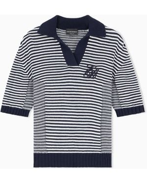 Emporio Armani Striped Polo Collar Shirt Signature Capsule - Blue