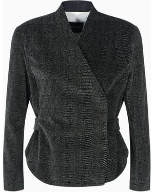 Emporio Armani Cavalry-Effect Printed Velvet Jacket With Off-Centre Fastening - Black