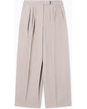 Emporio Armani Brushed Cotton Trousers With Pleats - Natural