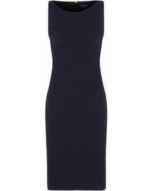 Emporio Armani Wool-Blend Jacquard Jersey Sheath Dress With Embossed Pattern - Blue