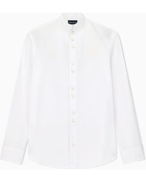 Emporio Armani Cotton Dress Shirt With Mandarin Collar And Buttoned Cuffs - White