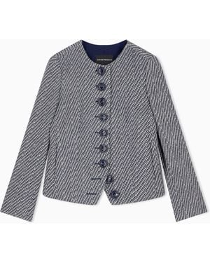 Emporio Armani Blazer Normale Passform Wollmischung Mit Diagonalmuster - Grau