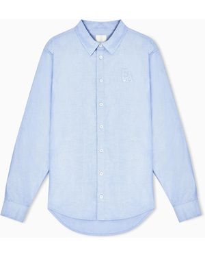 Emporio Armani Eagle Club Cotton Oxford Shirt With Embroidery - Blue