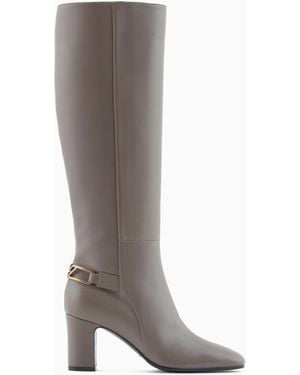 Emporio Armani Stiefel Aus Nappaleder Mit Riemen Und Adler-Plakette - Braun
