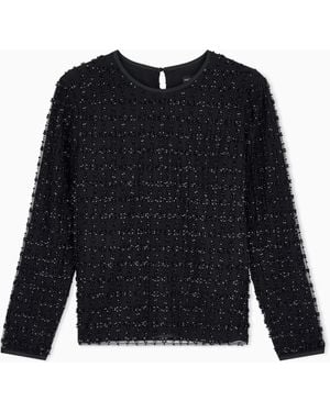 Emporio Armani Tulle Top With Sequin And Bead Embroidery - Blue