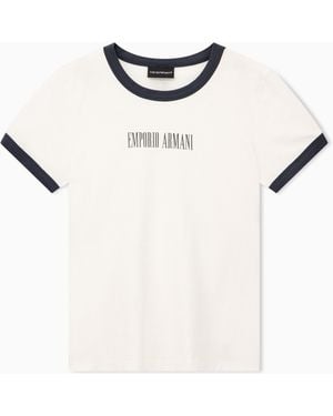 Emporio Armani Cotton Jersey T-Shirt With Front Logo And Contrasting Trim - White