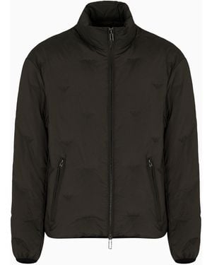 Emporio Armani Doudoune En Nylon Avec Fermeture Zippée Sur Toute La Longueur Et Incrustation Micro Aigles All Over - Noir