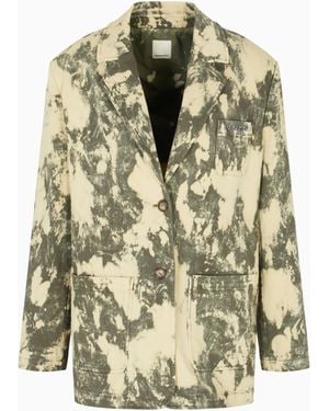 Emporio Armani New York Capsule Collection Single-Breasted Tie-Dye Effect Garment-Dyed Drill Blazer - White