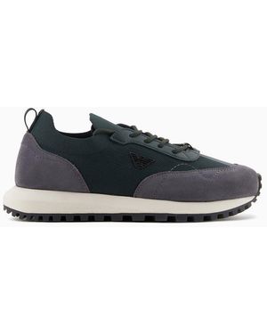 Emporio Armani Knit Sneakers With Suede Details in Black for Men Lyst