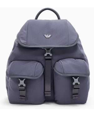 Emporio Armani Zaino Con Patta E Tasche Frontali Con Fibbie - Blu