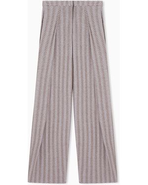 Emporio Armani Jacquard Jersey Knit Trousers With An Embossed Wave Design - Natural