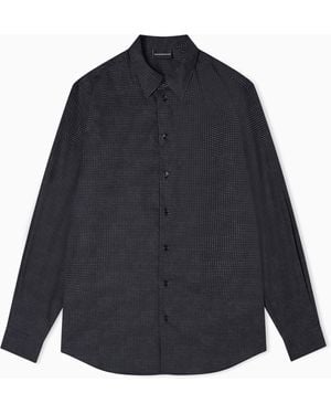 Emporio Armani Shirt With All-Over Micro-Pattern Print - Blue