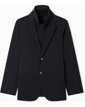 Emporio Armani Stretch-Nylon Twill Blazer With Detachable Inner Panel - Blue