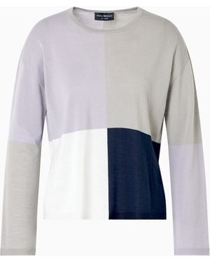 Emporio Armani Icon Wool Jumper With Intarsia - Blue