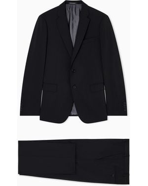 Emporio Armani Single-Breasted Light Wool Suit With Micro Design - Blue