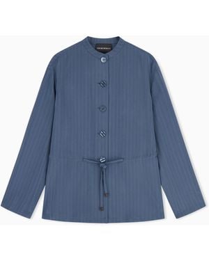 Emporio Armani Pinstriped Fluid Fabric Guru-Collar Jacket - Blue