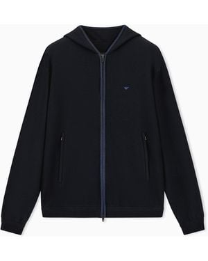 Emporio Armani Travel Essential Virgin Wool Zip-Up Hoodie Cardigan - Blue