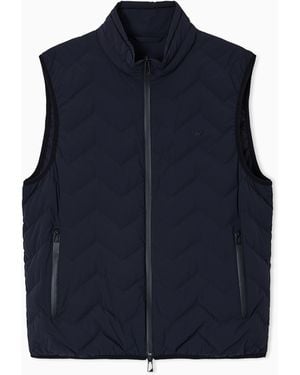 Emporio Armani Nylon Down Jacket Sleeveless With A Chevron Quilt Essential - Blue