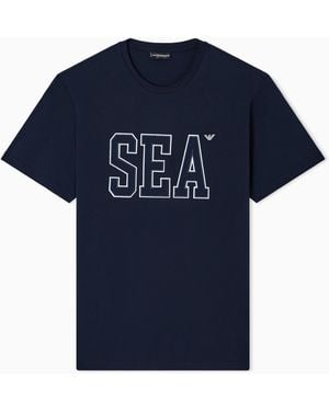 Emporio Armani Sea Embroidery Beachwear T-Shirt - Blue