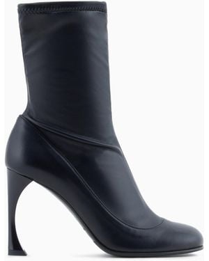Emporio Armani Stretch Ankle Boots With A Curved Heel - Blue