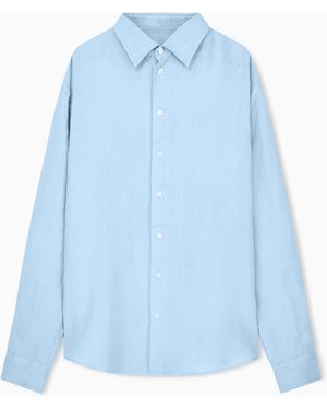 Emporio Armani Garment-Dyed Linen Shirt With French Collar - Blue