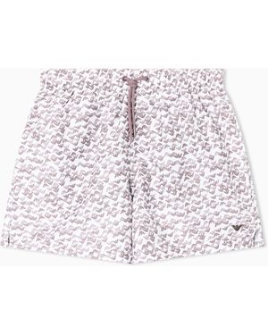 Emporio Armani Swim Shorts With All-Over Logo - White