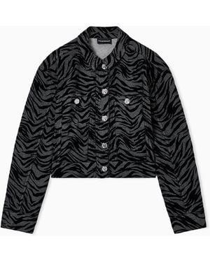 Emporio Armani Chaqueta En Dril Teñido En Prenda Con Estampado Animal Flocado - Negro