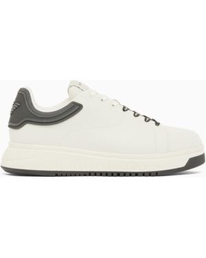 Emporio Armani Leather Trainers With Rubber Back Knurled Sole - White
