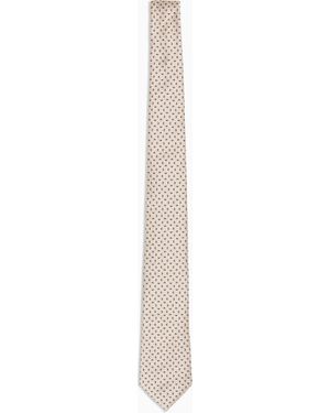 Emporio Armani Pure Silk Tie With Jacquard Pattern - White