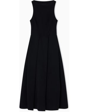 Emporio Armani Technical Cady Sleeveless Dress With Pleats - Black