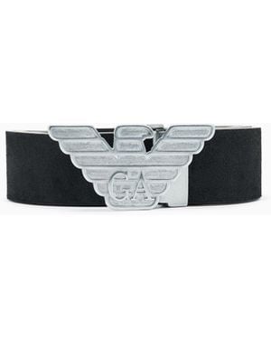 Emporio Armani New York Smooth Leather Belt With Eagle Plate - White