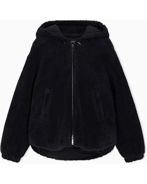 Emporio Armani Leicht Wattierter Blouson Aus Teddy-Jersey Mit Kapuze - Schwarz