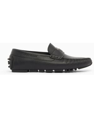 Emporio Armani Saffiano Leather Driving Loafers - White
