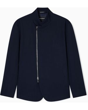 Emporio Armani Stretch Technical Gabardine Jacket With Zip - Blue