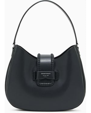 Emporio Armani Leather Medium Hobo Shoulder Bag With Buckle - Black