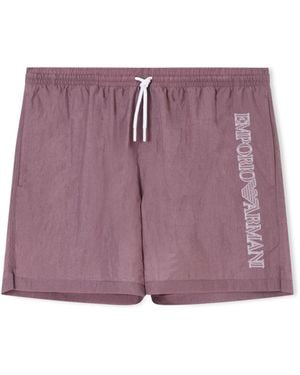 Emporio Armani Swim Shorts With Stitched Logo Embroidery - Purple