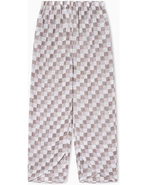 Emporio Armani Check Linen Gauze Trousers - White