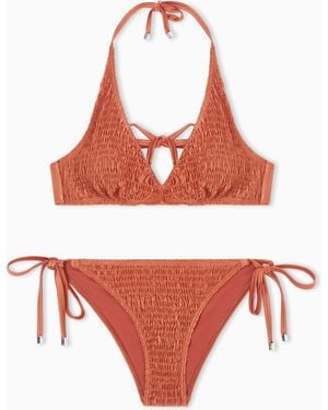Emporio Armani Lycra Smocked Triangle Bikini - Red