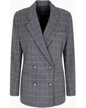 Emporio Armani Icon Flannel Double-Breasted Blazer With A Check Motif - Gray