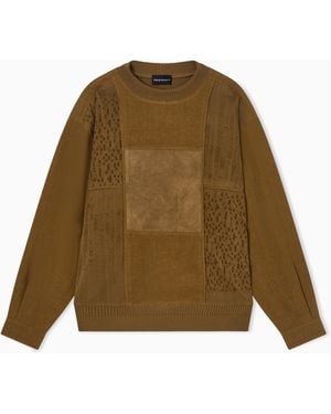 Emporio Armani Pullover With Patchwork Fabrics - Natural