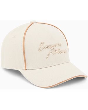 Emporio Armani Canvas Baseball Cap With Signature Logo Embroidery - White