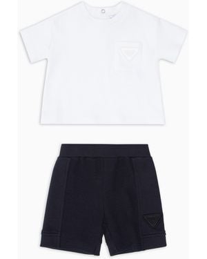Emporio Armani T-Shirt And Shorts Set With Eagle Embroidery - White