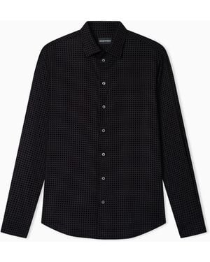 Emporio Armani Micro-Check Flocked Viscose Shirt - Black