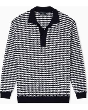Emporio Armani Icon Virgin-Wool Jumper With Polo-Shirt Collar And Embossed Knit - Blue