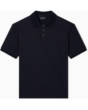 Emporio Armani Slim-Fit Jersey Polo Shirt With All-Over Jacquard Eagle - Blue
