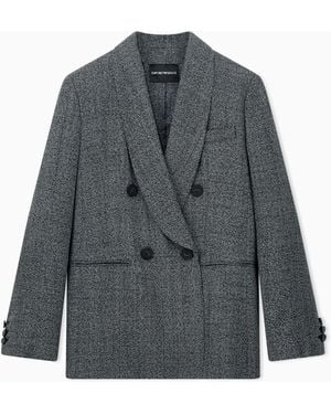 Emporio Armani Zweireihiger Regular Fit Blazer Aus Viskosemischung - Grau